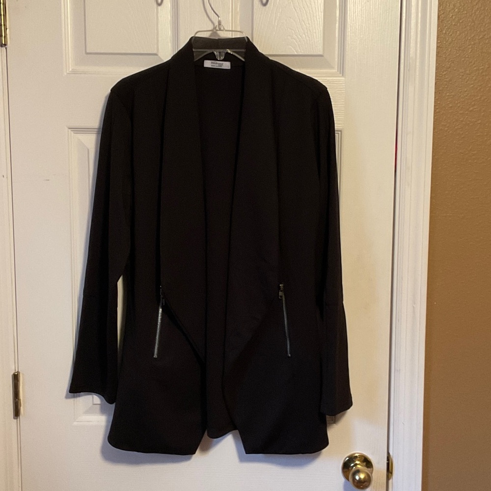 Meaner Women’s Black Classic Fit Lapel Collar Front Pockets Suit Jacket Size L
